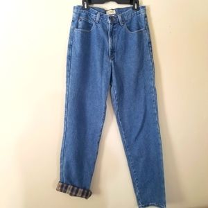 L.L. Bean Flannel Lined High Waisted Denim Light Blue Jeans Size 32×32